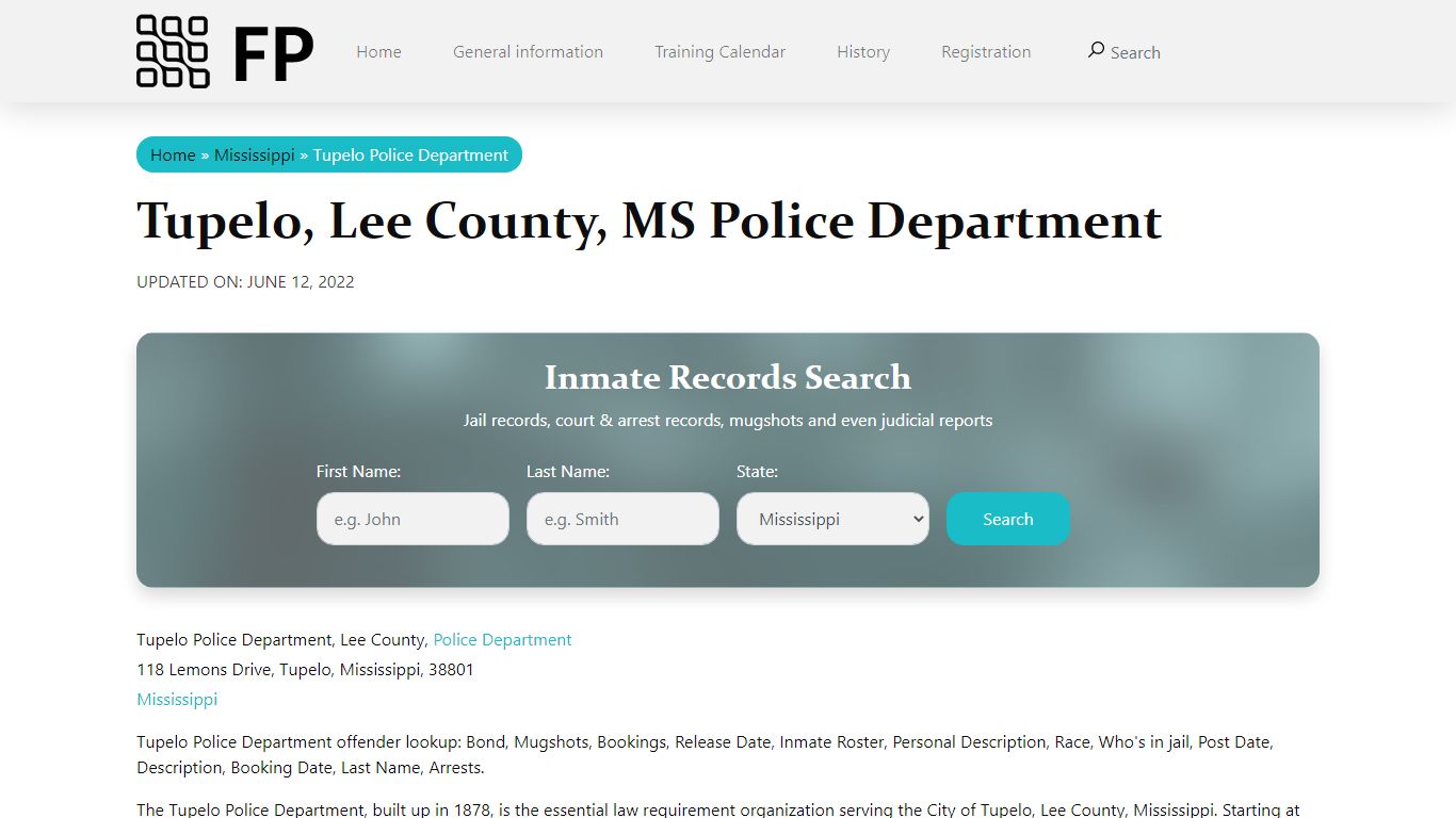 Tupelo, MS Police - City Jail Inmates, Arrests