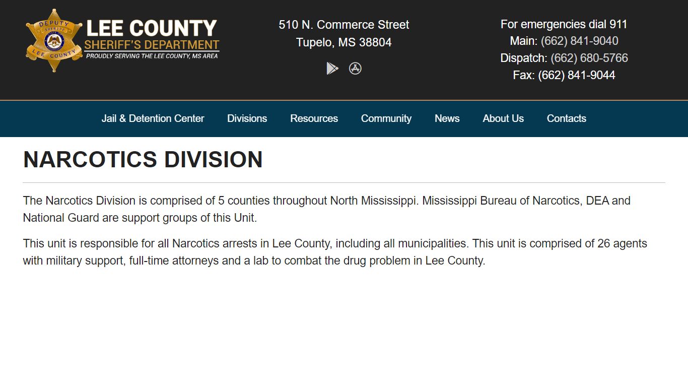 Narcotics Unit - Lee County Sheriff's Department Tupelo, MS